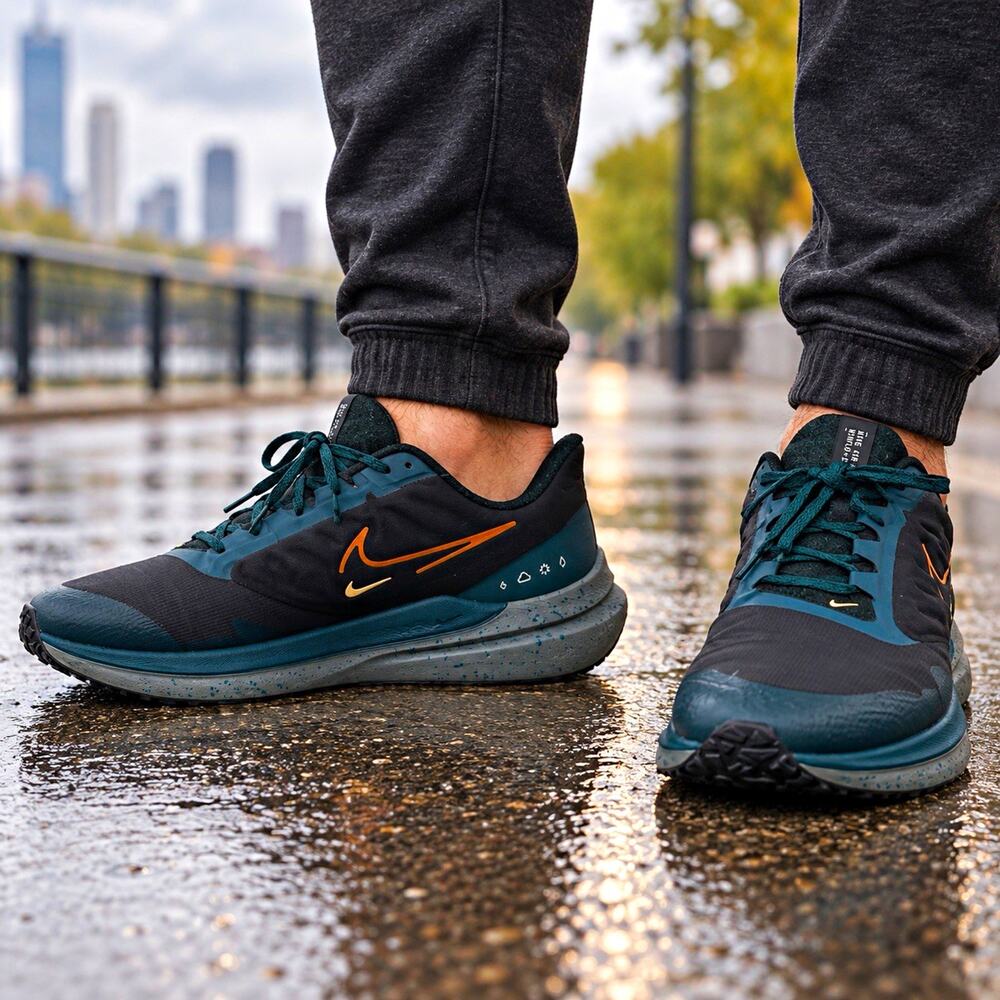 Nike Air Winflo 9 Shield Men’s Size 10 Running Shoes Black Teal DM1106-002